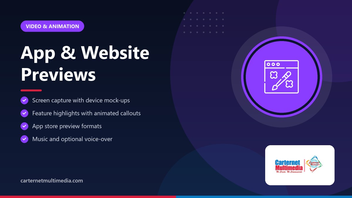 App & Website Previews - Carternet Multimedia